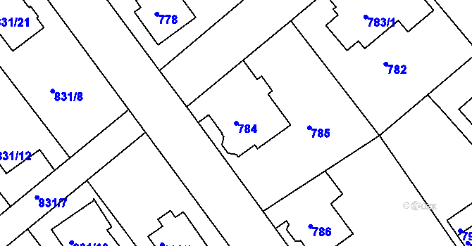 Parcela st. 784 v KÚ Frýdek, Katastrální mapa