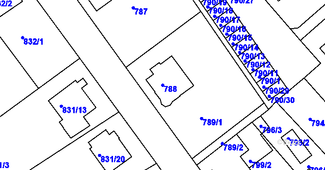 Parcela st. 788 v KÚ Frýdek, Katastrální mapa
