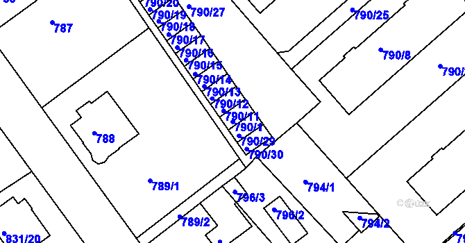Parcela st. 790/1 v KÚ Frýdek, Katastrální mapa