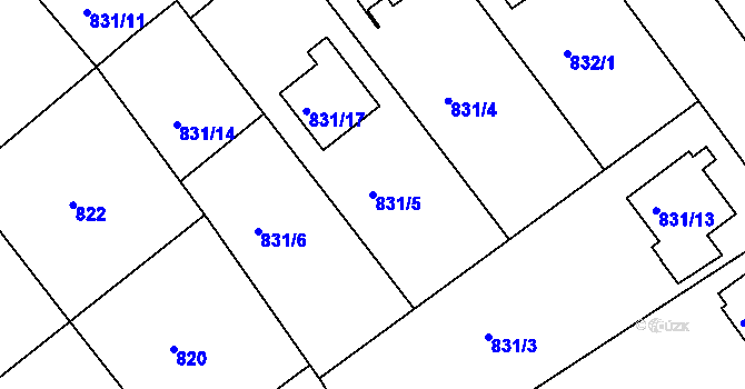 Parcela st. 831/5 v KÚ Frýdek, Katastrální mapa