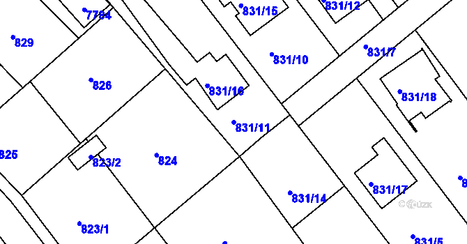 Parcela st. 831/11 v KÚ Frýdek, Katastrální mapa
