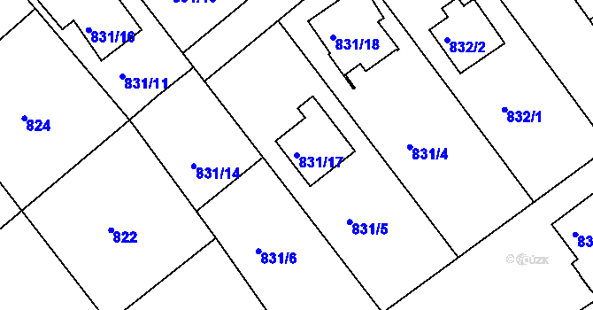 Parcela st. 831/17 v KÚ Frýdek, Katastrální mapa