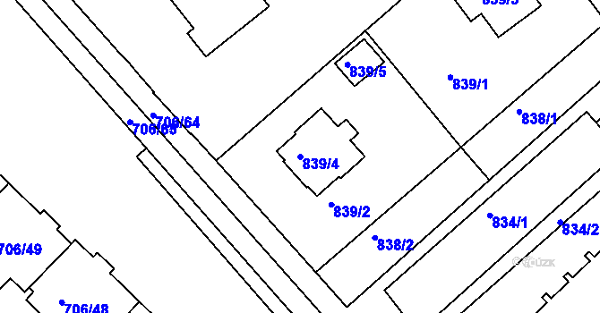 Parcela st. 839/4 v KÚ Frýdek, Katastrální mapa
