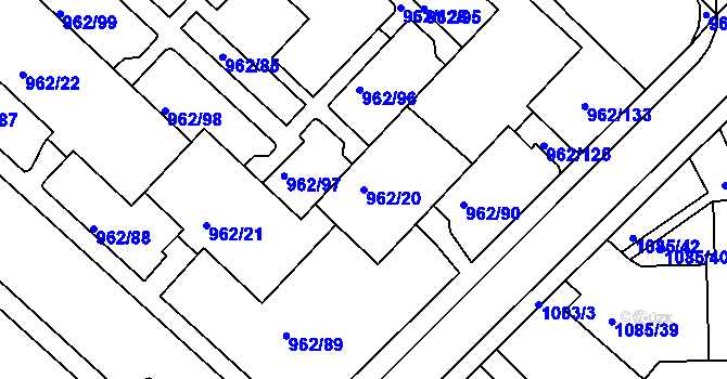 Parcela st. 962/20 v KÚ Frýdek, Katastrální mapa