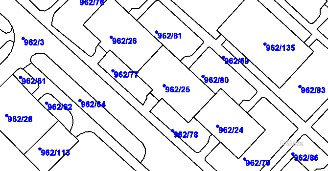 Parcela st. 962/25 v KÚ Frýdek, Katastrální mapa