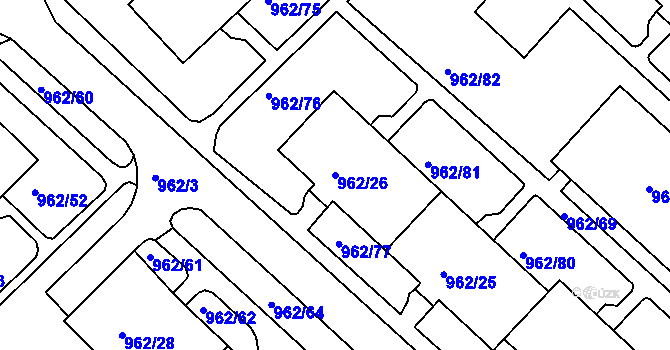 Parcela st. 962/26 v KÚ Frýdek, Katastrální mapa