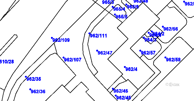 Parcela st. 962/47 v KÚ Frýdek, Katastrální mapa