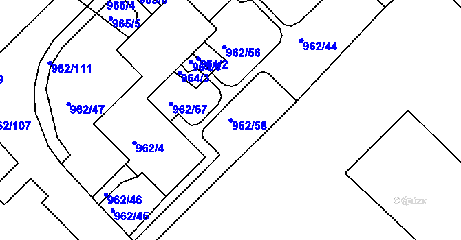 Parcela st. 962/58 v KÚ Frýdek, Katastrální mapa