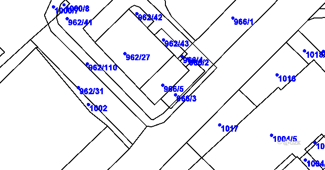 Parcela st. 966/5 v KÚ Frýdek, Katastrální mapa
