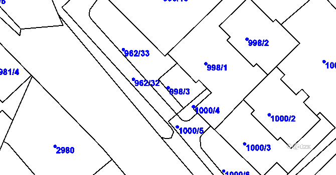 Parcela st. 998/3 v KÚ Frýdek, Katastrální mapa