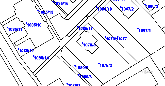 Parcela st. 1078/3 v KÚ Frýdek, Katastrální mapa