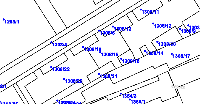 Parcela st. 1308/16 v KÚ Frýdek, Katastrální mapa