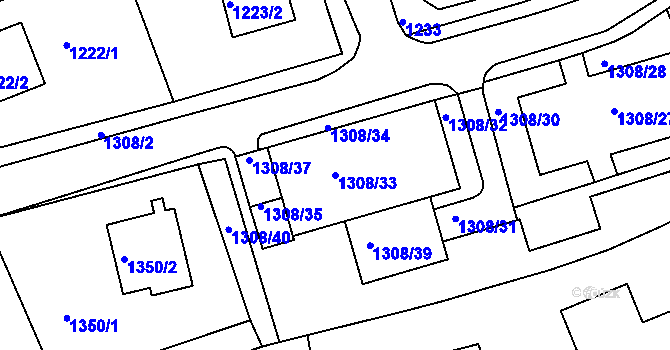 Parcela st. 1308/33 v KÚ Frýdek, Katastrální mapa