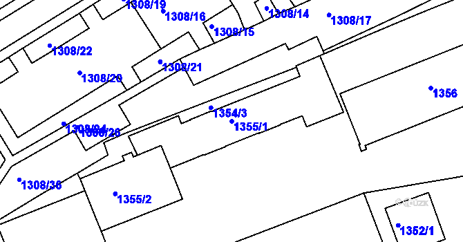 Parcela st. 1355/1 v KÚ Frýdek, Katastrální mapa