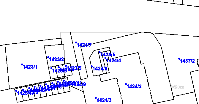 Parcela st. 1424/5 v KÚ Frýdek, Katastrální mapa