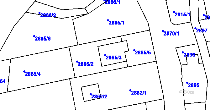 Parcela st. 2865/3 v KÚ Frýdek, Katastrální mapa