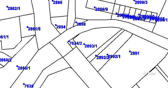 Parcela st. 2893/1 v KÚ Frýdek, Katastrální mapa