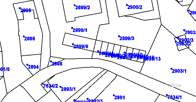Parcela st. 2899/4 v KÚ Frýdek, Katastrální mapa