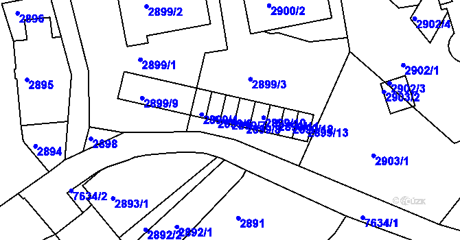 Parcela st. 2899/7 v KÚ Frýdek, Katastrální mapa