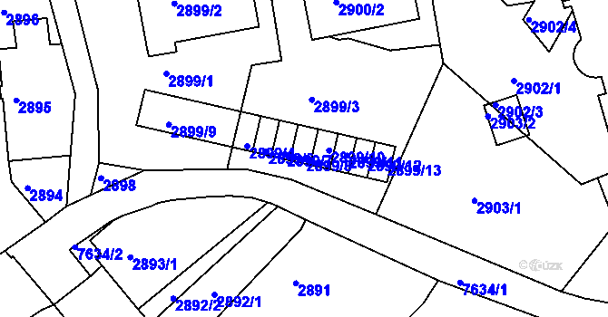 Parcela st. 2899/8 v KÚ Frýdek, Katastrální mapa