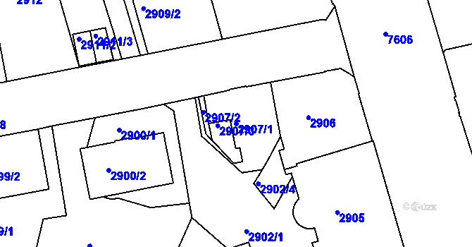 Parcela st. 2907/1 v KÚ Frýdek, Katastrální mapa