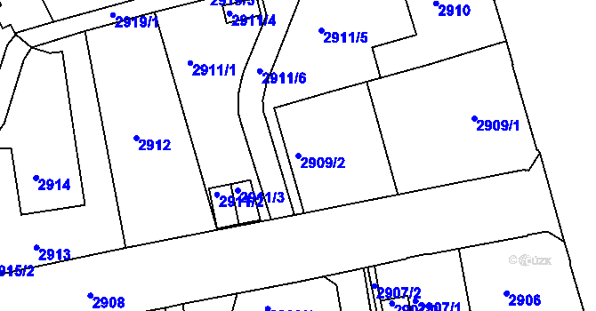 Parcela st. 2909/2 v KÚ Frýdek, Katastrální mapa