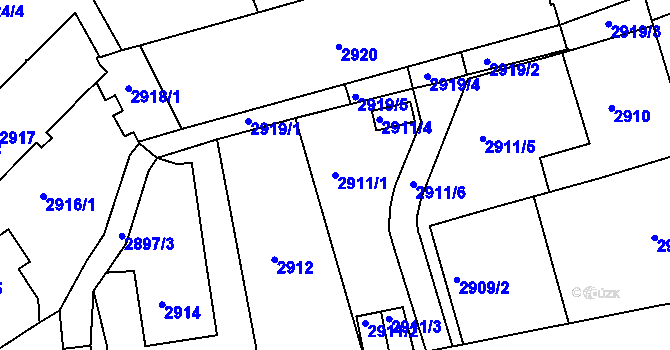 Parcela st. 2911/1 v KÚ Frýdek, Katastrální mapa