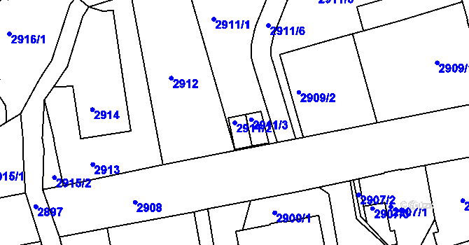 Parcela st. 2911/2 v KÚ Frýdek, Katastrální mapa