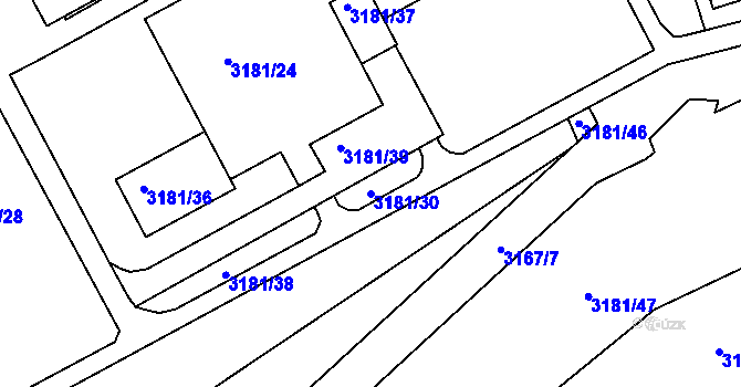 Parcela st. 3181/30 v KÚ Frýdek, Katastrální mapa