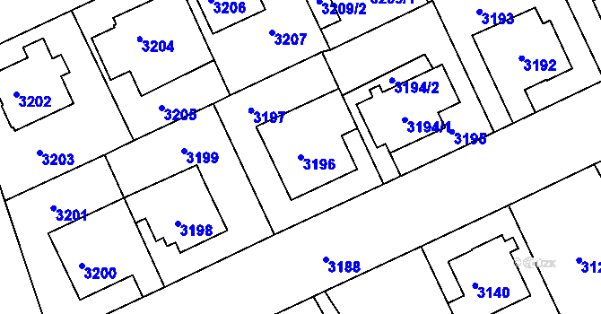 Parcela st. 3196 v KÚ Frýdek, Katastrální mapa