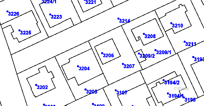 Parcela st. 3206 v KÚ Frýdek, Katastrální mapa