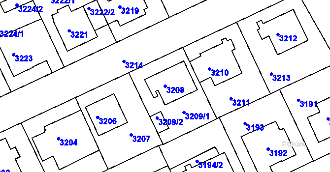 Parcela st. 3208 v KÚ Frýdek, Katastrální mapa