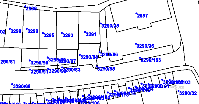 Parcela st. 3290/86 v KÚ Frýdek, Katastrální mapa