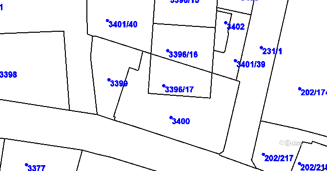 Parcela st. 3396/17 v KÚ Frýdek, Katastrální mapa