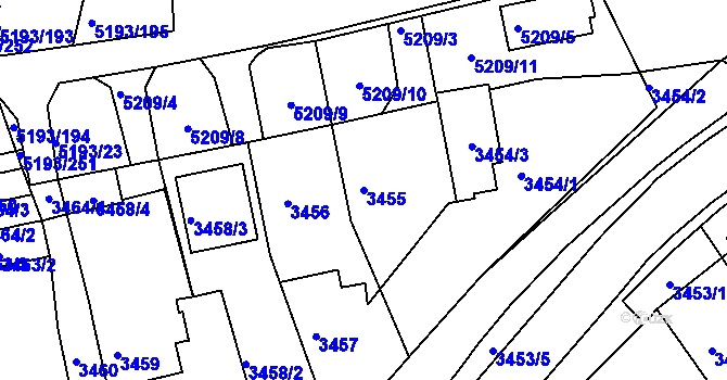 Parcela st. 3455 v KÚ Frýdek, Katastrální mapa