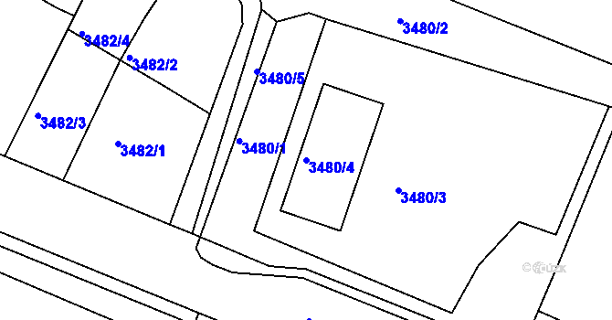 Parcela st. 3480/4 v KÚ Frýdek, Katastrální mapa