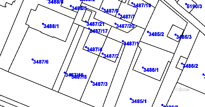 Parcela st. 3487/2 v KÚ Frýdek, Katastrální mapa