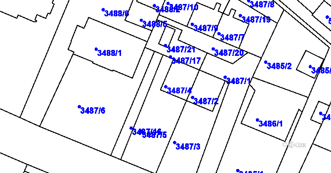 Parcela st. 3487/4 v KÚ Frýdek, Katastrální mapa