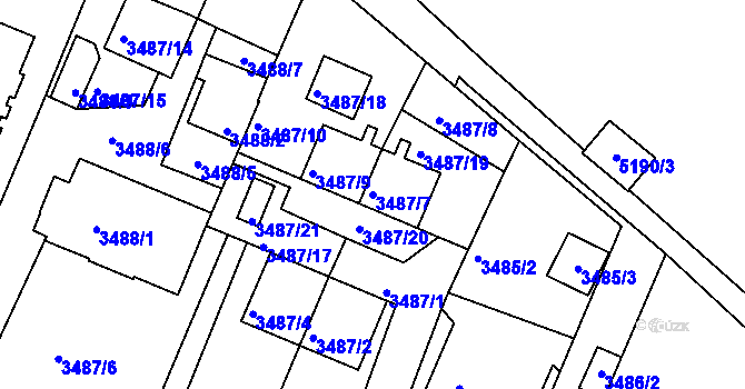 Parcela st. 3487/7 v KÚ Frýdek, Katastrální mapa