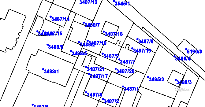Parcela st. 3487/9 v KÚ Frýdek, Katastrální mapa