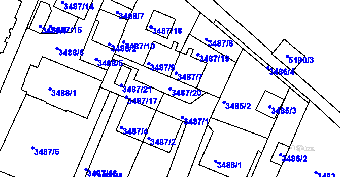 Parcela st. 3487/20 v KÚ Frýdek, Katastrální mapa