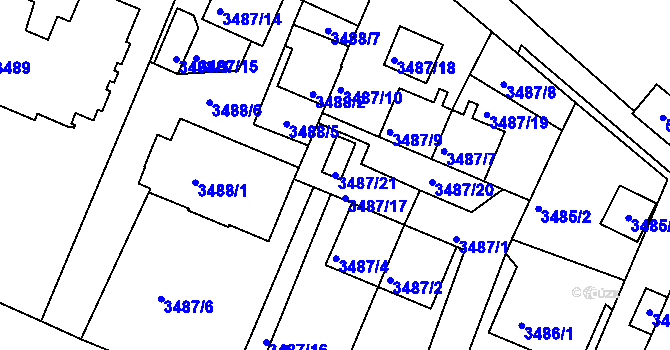 Parcela st. 3487/21 v KÚ Frýdek, Katastrální mapa