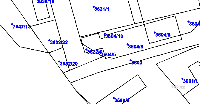 Parcela st. 3604/5 v KÚ Frýdek, Katastrální mapa