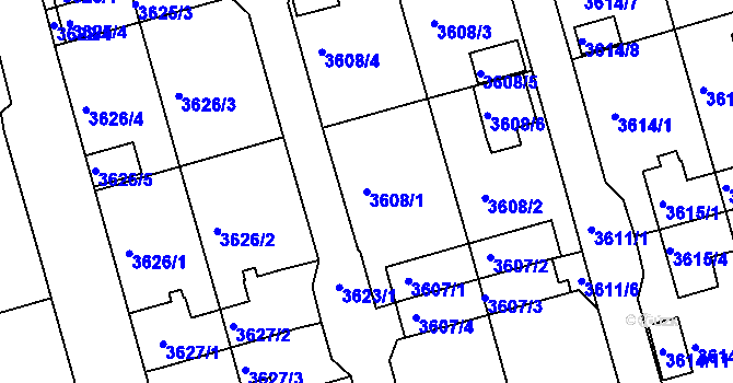 Parcela st. 3608/1 v KÚ Frýdek, Katastrální mapa