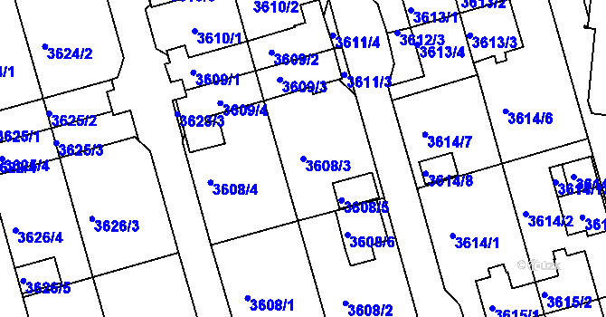 Parcela st. 3608/3 v KÚ Frýdek, Katastrální mapa
