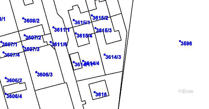 Parcela st. 3614/3 v KÚ Frýdek, Katastrální mapa