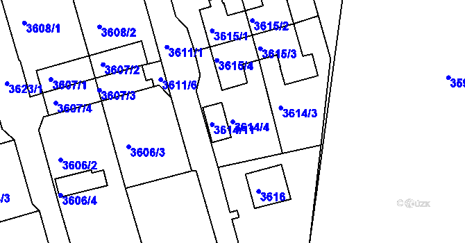 Parcela st. 3614/4 v KÚ Frýdek, Katastrální mapa