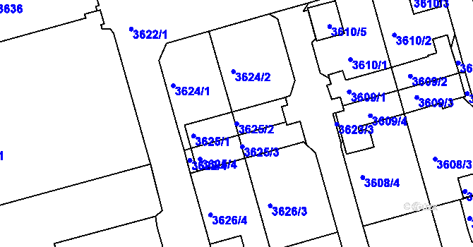 Parcela st. 3625/2 v KÚ Frýdek, Katastrální mapa