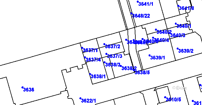 Parcela st. 3637/3 v KÚ Frýdek, Katastrální mapa