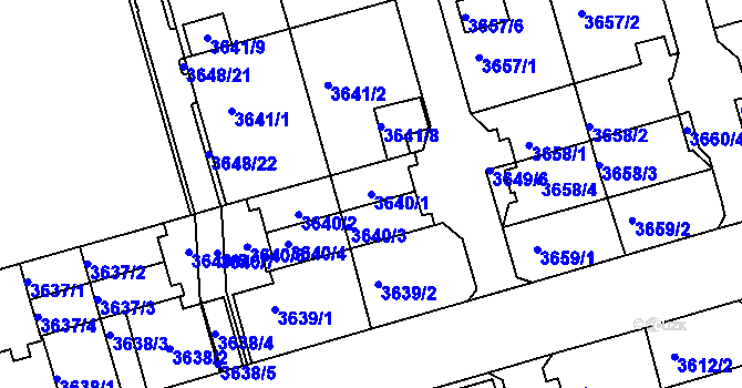 Parcela st. 3640/1 v KÚ Frýdek, Katastrální mapa